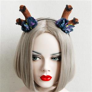 Butterfly Flowers Elk Horn Masquerade Party Hairhoop J12828