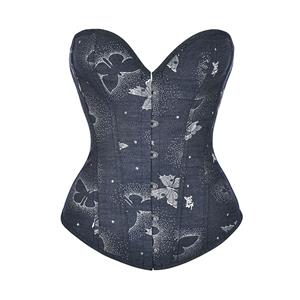 Retro Butterfly Print Busk Closure Plastic Boned Body Shaper Overbust Corset N20916