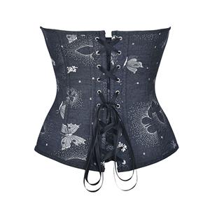 Retro Butterfly Print Busk Closure Plastic Boned Body Shaper Overbust Corset N20916