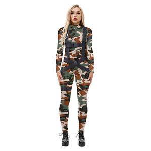 New Product Camouflage 3D Printed High Neck Long Bodycon Jumpsuit Halloween Costume N21250