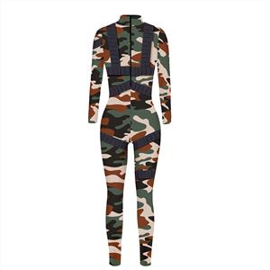 New Product Camouflage 3D Printed High Neck Long Bodycon Jumpsuit Halloween Costume N21250