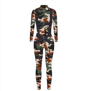 New Product Camouflage 3D Printed High Neck Long Bodycon Jumpsuit Halloween Costume N21250