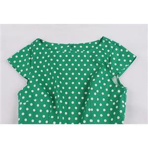 Vintage Polka Dots Bateau Neck Cap Sleeve Belted Cocktail Party A-line Dress N19625