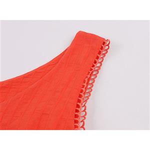 Casual Red Round Neck Sleeveless Ruffle Hemline Party Knee-length Dress N19159