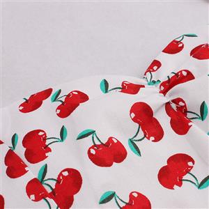 Vintage Red Cherry Printing Hanging Neck Backless Cocktail Party Midi Dress N23006