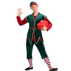 5pcs Men's Elf Velvet Christmas Party Holiday Costume with Hat XT19768