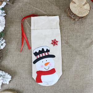 Snowman Pattern Red Wine Bag Christmas Eve Dinner Party Decoration Accessory XT19883