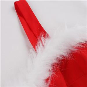 Christmas pattern waist-tie plush bateau neck strap midi dress N23444