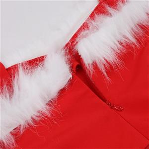 Christmas pattern waist-tie plush bateau neck strap midi dress N23444