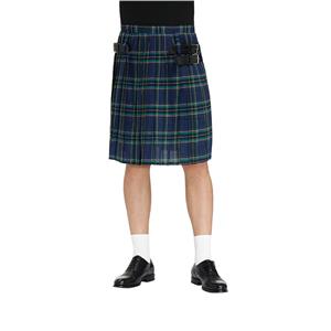 Men's Classic Blue Plaid Pleated Skirt Scottish Holiday Mid Waist Tartan Utility Kilt N20766