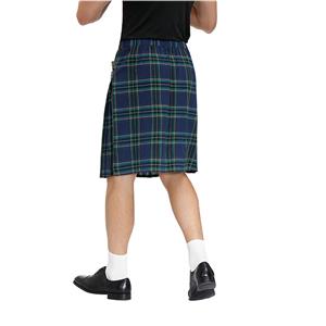 Men's Classic Blue Plaid Pleated Skirt Scottish Holiday Mid Waist Tartan Utility Kilt N20766