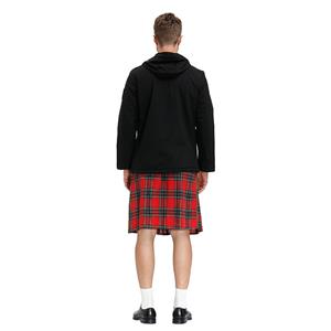 Men's Classic Red Plaid Pleated Skirt Scottish Holiday Mid Waist Tartan Utility Kilt N20767