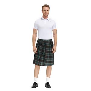 Men's Classic Brown Plaid Pleated Skirt Scottish Holiday Mid Waist Tartan Utility Kilt N20769