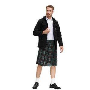 Men's Classic Brown Plaid Pleated Skirt Scottish Holiday Mid Waist Tartan Utility Kilt N20769