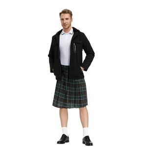 Men's Classic Brown Plaid Pleated Skirt Scottish Holiday Mid Waist Tartan Utility Kilt N20769