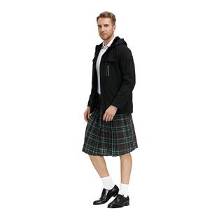 Men's Classic Brown Plaid Pleated Skirt Scottish Holiday Mid Waist Tartan Utility Kilt N20769