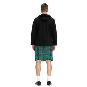 Men's Classic Green Plaid Pleated Skirt Scottish Holiday Mid Waist Tartan Utility Kilt N20768