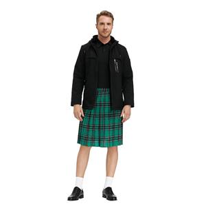 Men's Classic Green Plaid Pleated Skirt Scottish Holiday Mid Waist Tartan Utility Kilt N20768