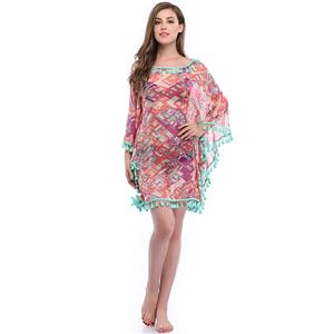 Women's Mesh Cover Ups, Tassel Chiffon Beachwear, Sexy Lace Cover Ups, Beach Bikini Swimsuit Cover-ups, Colorblock Cover Up, #N14146