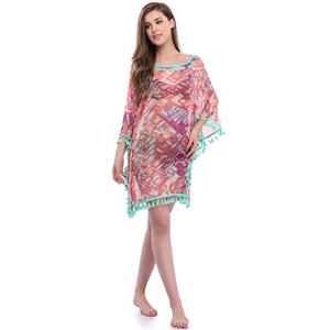 Charming Women's Colorblock See-through Mesh Tassel Chiffon Cover Up N14146