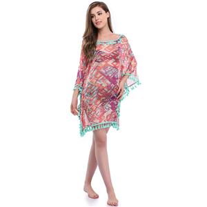 Charming Women's Colorblock See-through Mesh Tassel Chiffon Cover Up N14146