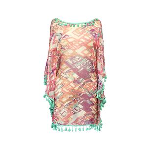 Charming Women's Colorblock See-through Mesh Tassel Chiffon Cover Up N14146