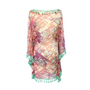 Charming Women's Colorblock See-through Mesh Tassel Chiffon Cover Up N14146