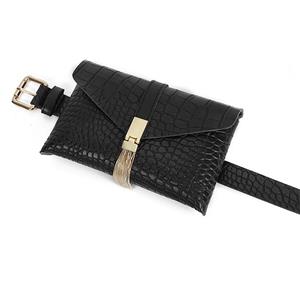 Fashion Crocodile Embossed PU Leather Removable Tassel Mini Pouch Travel Waist Belt N19162