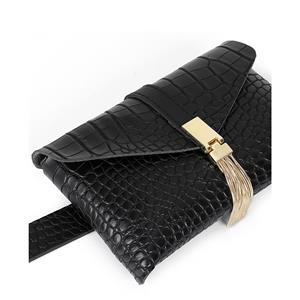 Fashion Crocodile Embossed PU Leather Removable Tassel Mini Pouch Travel Waist Belt N19162