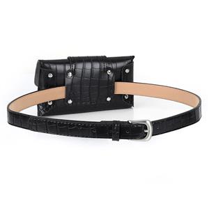 Fashion Crocodile Embossed PU Leather Removable Silver Ring Mini Pouch Travel Waist Belt N19163