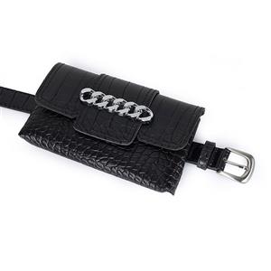 Fashion Crocodile Embossed PU Leather Removable Silver Ring Mini Pouch Travel Waist Belt N19163