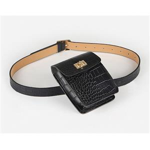 Fashion Crocodile Embossed PU Leather Removable Mini Pouch Adjustable Travel Waist Belt N19164