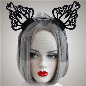 Black Crown Fishnet Mask Masquerade Hair Clasp J12913