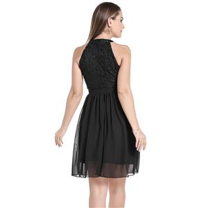 Elegant Lace and See-through Chiffon Sleeveless Cutaway Shoulders Cocktail Little Black Dress N20058