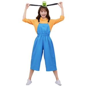 3pcs Cute Women's Orange Long Sleeve Shirt and Blue Bib Pants Cosplay Set  N19458