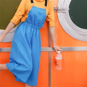 3pcs Cute Women's Orange Long Sleeve Shirt and Blue Bib Pants Cosplay Set  N19458
