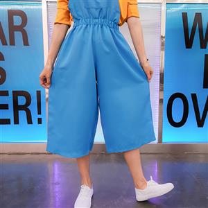 3pcs Cute Women's Orange Long Sleeve Shirt and Blue Bib Pants Cosplay Set  N19458