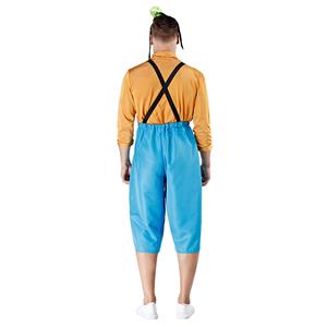 3pcs Cute Men's Orange Long Sleeve Shirt and Blue Bib Pants Cosplay Set N19459