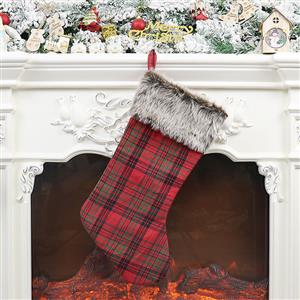 Cute Red Plaid Cloth Plush Christmas Socks Festival Ornament Accessory XT19830