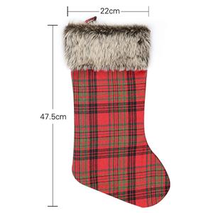 Cute Red Plaid Cloth Plush Christmas Socks Festival Ornament Accessory XT19830