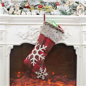 Cute Red Plaid Cloth Plush Snowflake Pattern Christmas Socks Festival Ornament Accessory XT19831