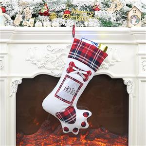 Cute Red Plaid Cloth Dog Claw Christmas Socks Festival Ornament Accessory XT19832