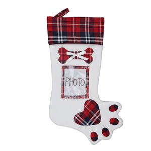 Cute Red Plaid Cloth Dog Claw Christmas Socks Festival Ornament Accessory XT19832