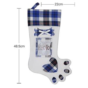 Cute Blue Plaid Cloth Dog Claw Christmas Socks Festival Ornament Accessory XT19833