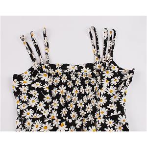 Cute Daisy Print Spaghetti Straps Sleeveless High Waist Summer Party Swing Slip Dress N20433