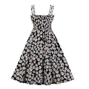 Cute Daisy Print Spaghetti Straps Sleeveless High Waist Summer Party Swing Slip Dress N20433