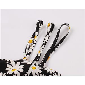 Cute Daisy Print Spaghetti Straps Sleeveless High Waist Summer Party Swing Slip Dress N20433