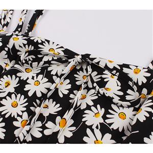 Cute Daisy Print Spaghetti Straps Sleeveless High Waist Summer Party Swing Slip Dress N20433