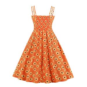 Cute Daisy Print Spaghetti Straps Sleeveless High Waist Summer Party Swing Slip Dress N20435