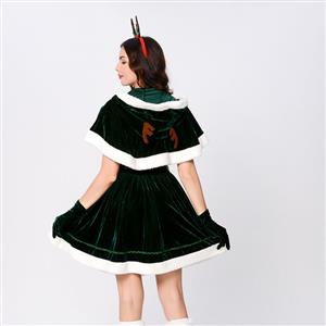 Cute Green Elk Animal Christmas Mini Holiday Dress XT22533